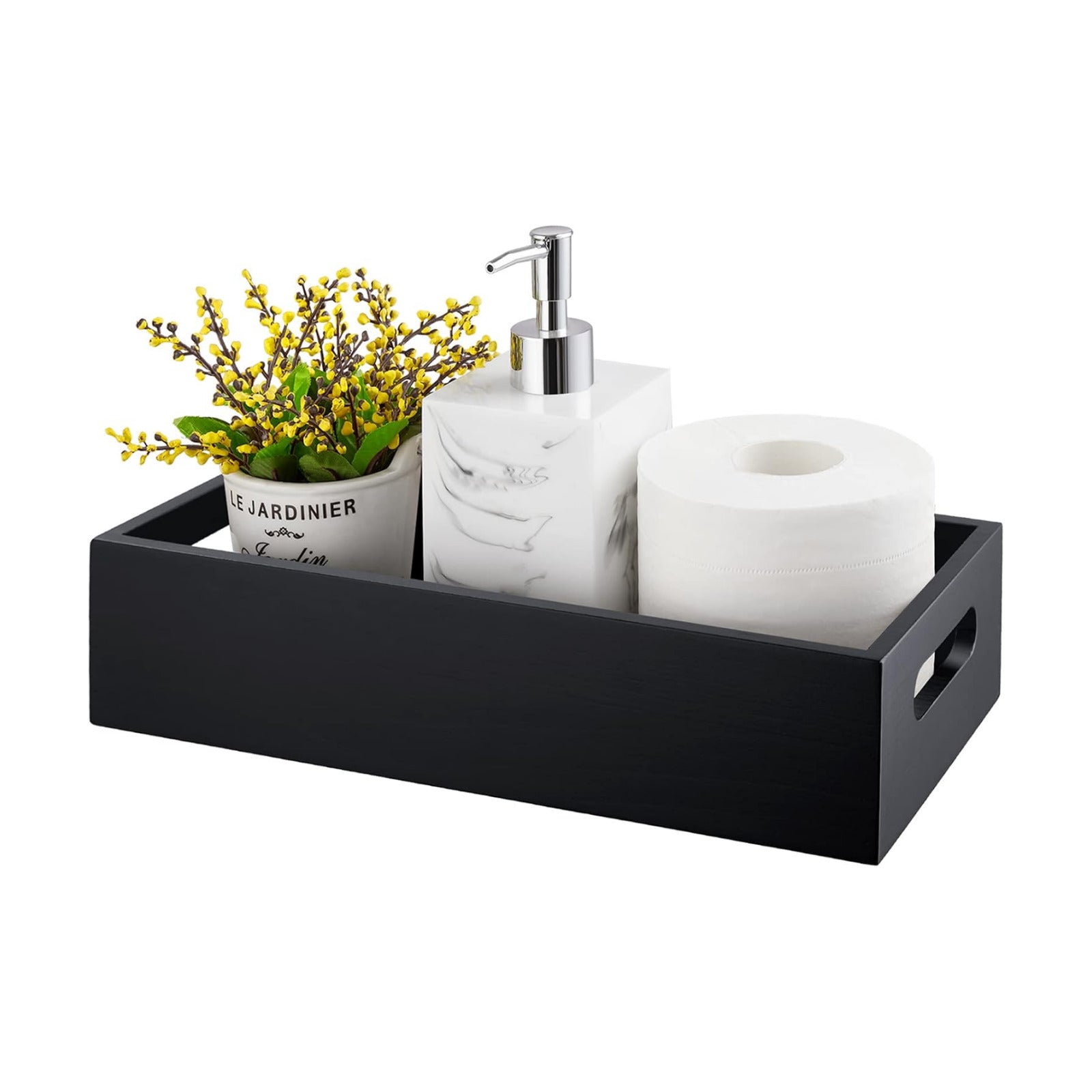 Wooden Toilet Tank Paper Basket / 13 Inch / Black