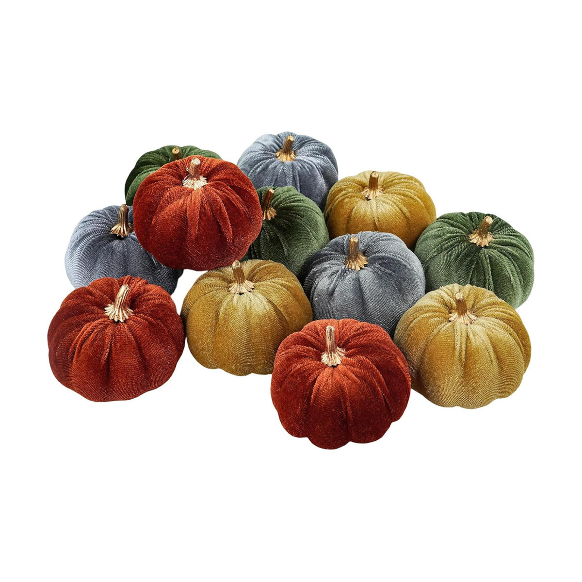 Winlyn 12 Pcs Assorted Small Faux Harvest Velvet Pumpkins Decorative Rust Olive Gold Gray Fabric Foam Pumpkins 3" for Fall Wedding Thanksgiving Halloween Table Centerpiece Farmhouse Decor