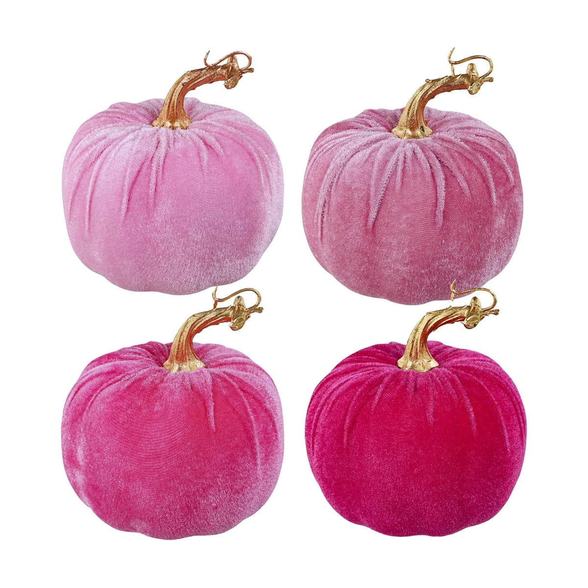 Winlyn 4 Pcs Assorted Faux Pink Velvet Pumpkins Decorative Fabric Pumpkins 5" for Gifts Fall Wedding Baby Shower Thanksgiving Halloween Table Centerpiece Mantel Bowl Farmhouse Decor
