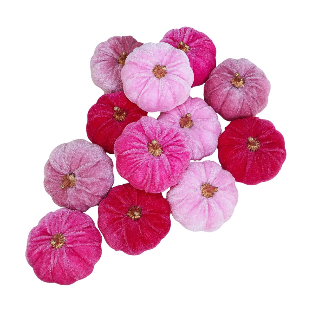 Winlyn 12 Pcs Assorted Small Artificial Pink Velvet Pumpkins Decorative Fabric Foam Pumpkins 3" for Fall Wedding Baby Shower Halloween Thanksgiving Table Centerpiece Mantel Farmhouse Decor