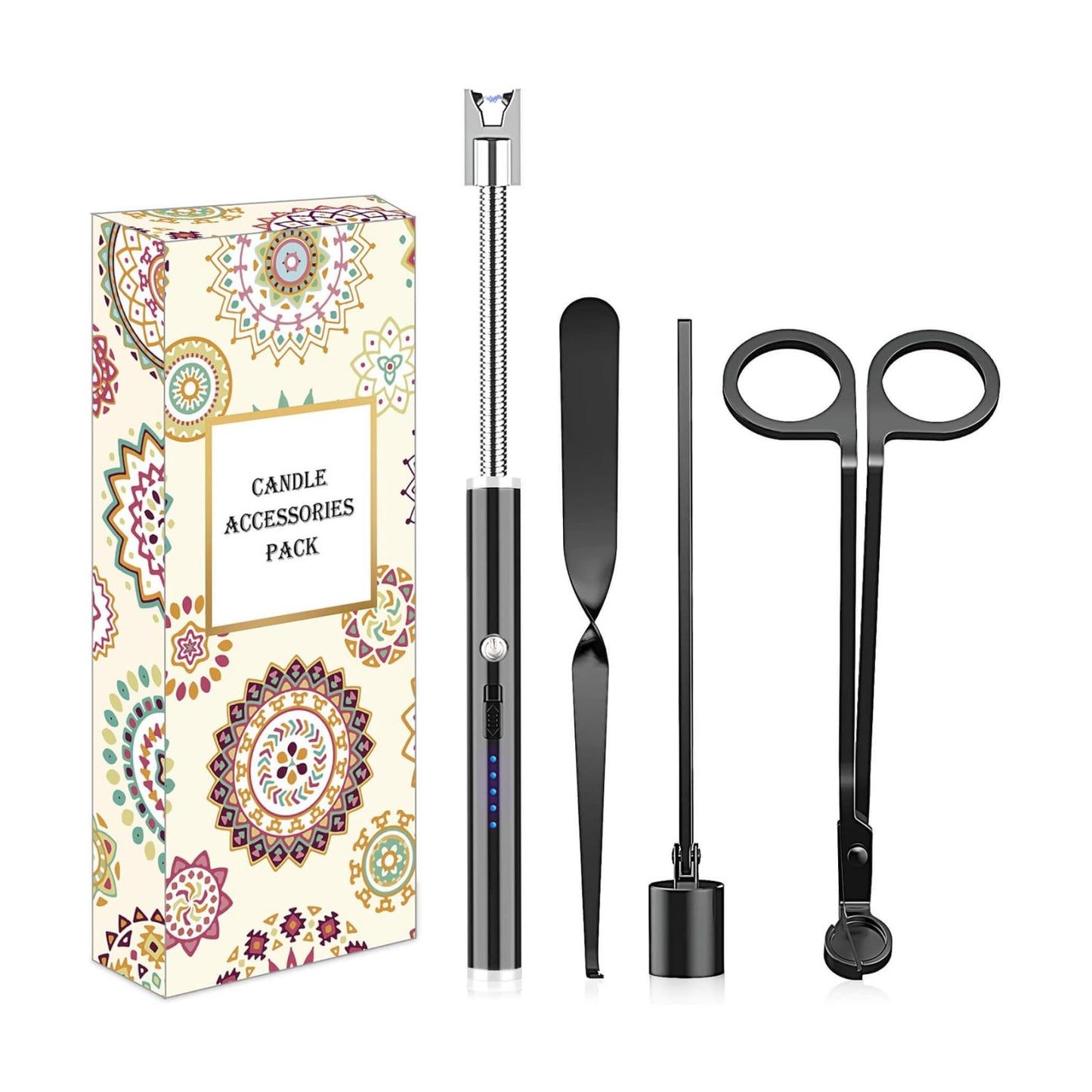 4 in1 Candle Accessory Set - Wick Trimmer, Candle Snuffer, Wick Dipper, Candle Lighters-Stainless Steel Care Kit for