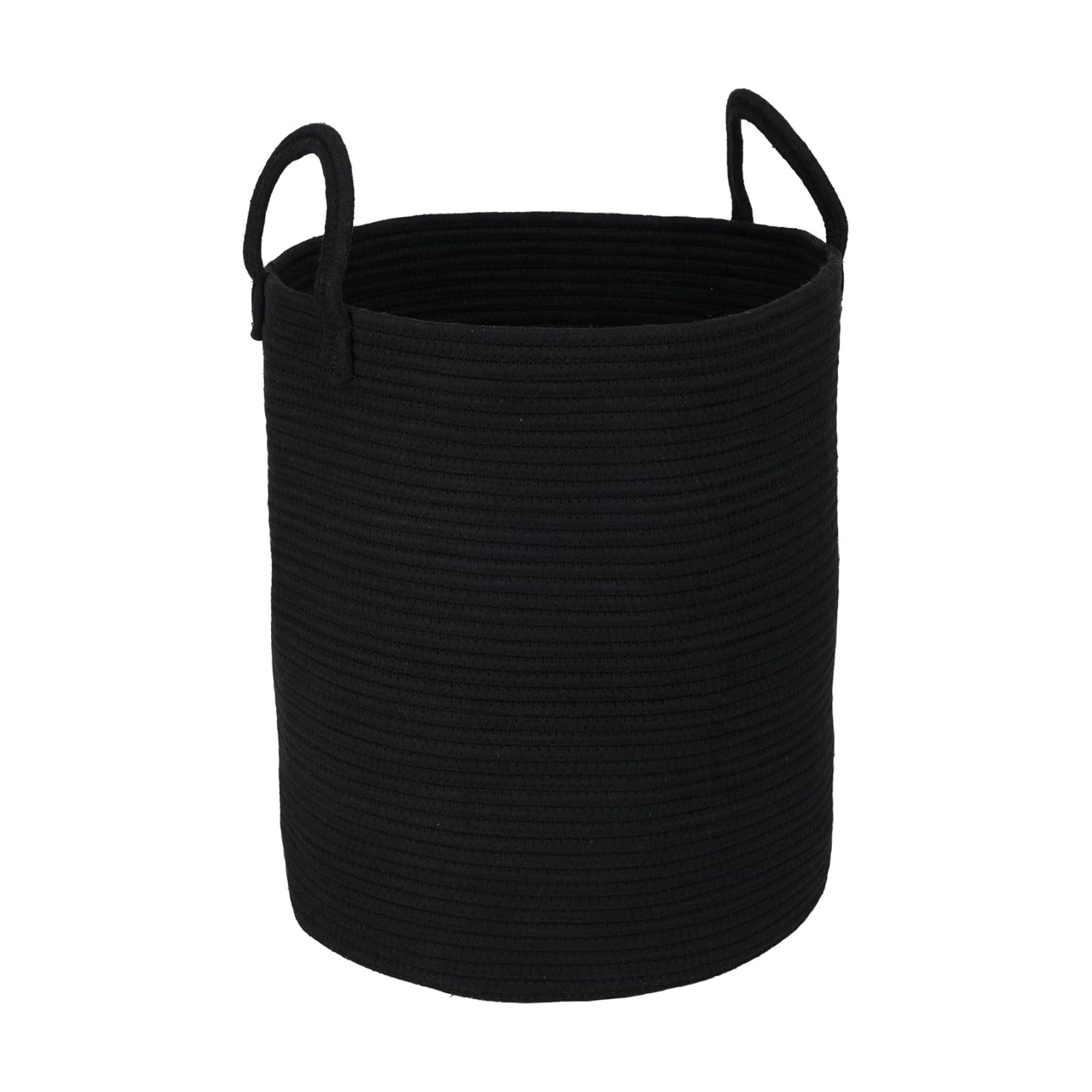 Cotton Rope Laundry Basket Hamper for Clothes Woven Storage Basket / Regular / Black