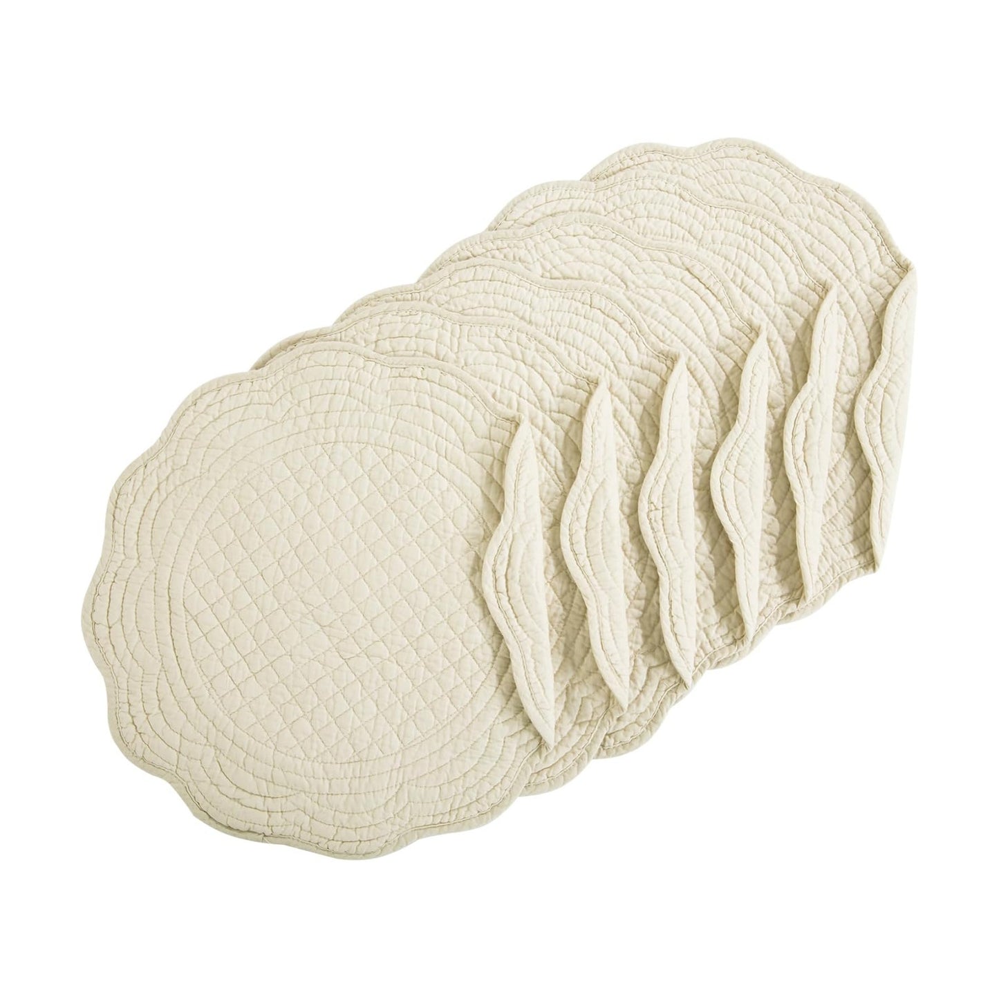 HOMBYS Quilted Placemats Set of 6 Washable Round Placemats for Kitchen Table-100% Cotton Fabric 14 Inch Round Table