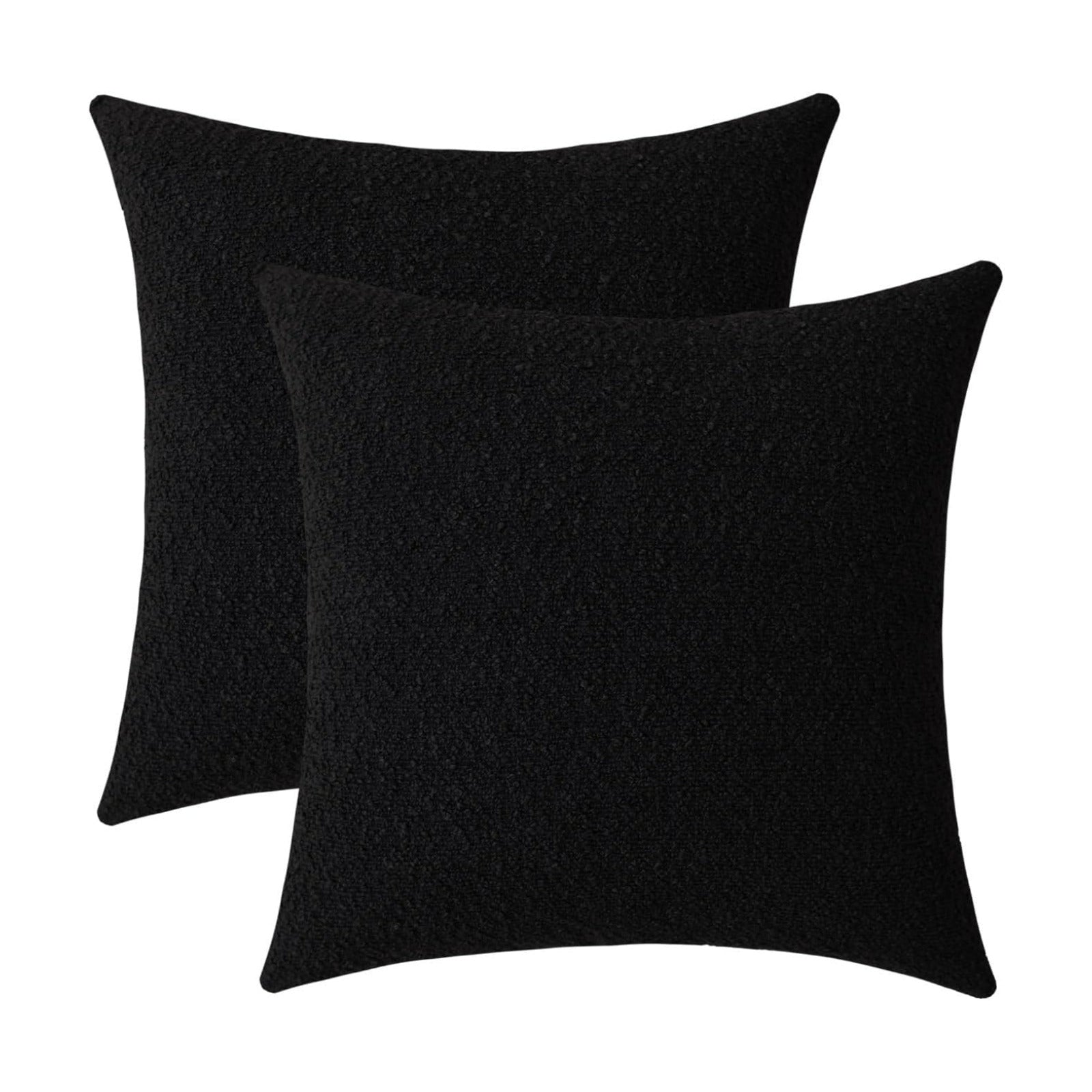Decorative Square Thick Throw Pillow Covers Boucle Couch Cushion Cases / Black / 18 x 18 / Set of 2