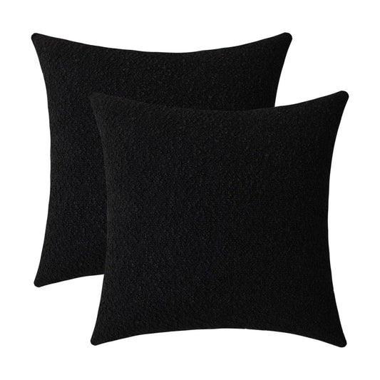 Decorative Square Thick Throw Pillow Covers Boucle Couch Cushion Cases / Black / 18 x 18 / Set of 2