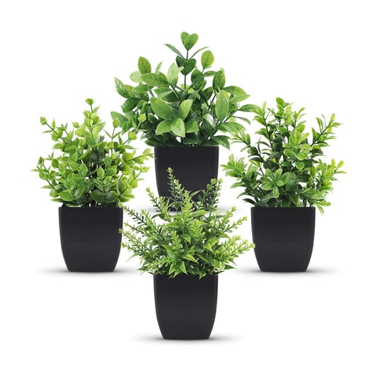 Pack Small Fake Plants Mini Artificial Faux Plants Indoor / Set of 4