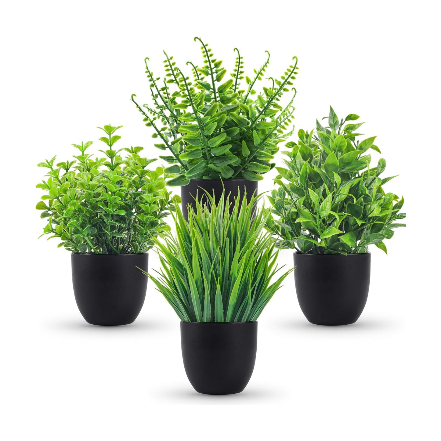 Der Rose 4 Pack Small Fake Plants in Black Pots, Bathroom Office Decor