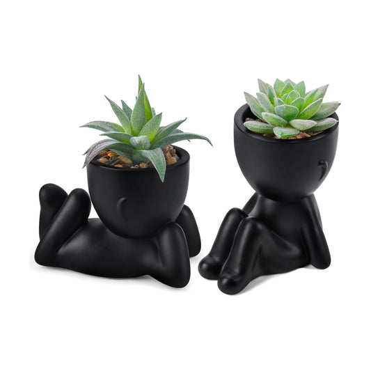 Fake Plants Artificial Succulent Plants / Black / Set of 2