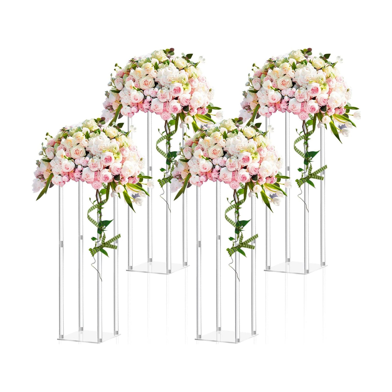 Geetery 4 Pieces 28 Inch Tall Acrylic Vase Wedding Centerpieces Clear Flower Stand Column Geometric Floral Vase Elegant