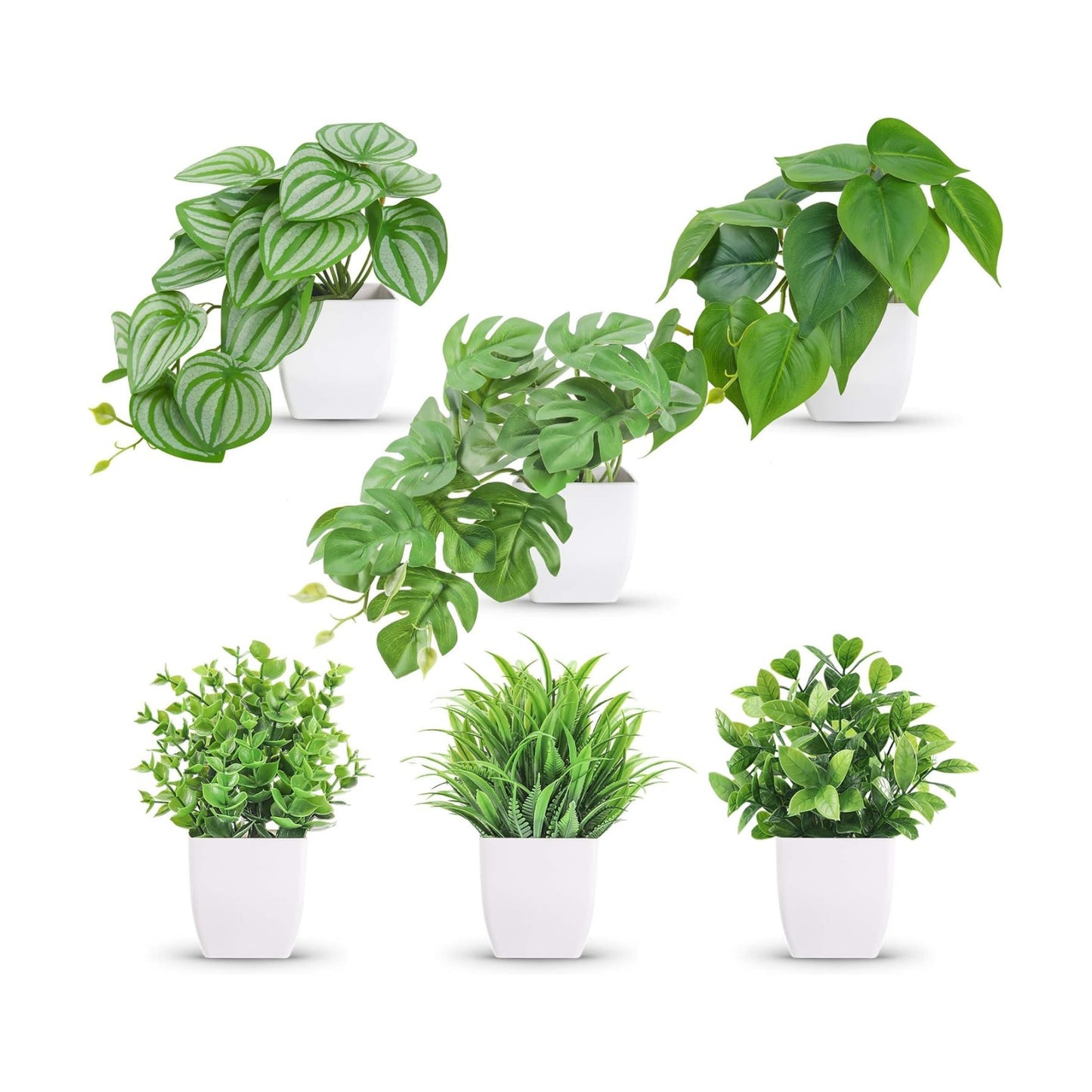 Mixed Small Fake Plants Modern Mini Potted Artificial Plants Indoor / White / Set of 6