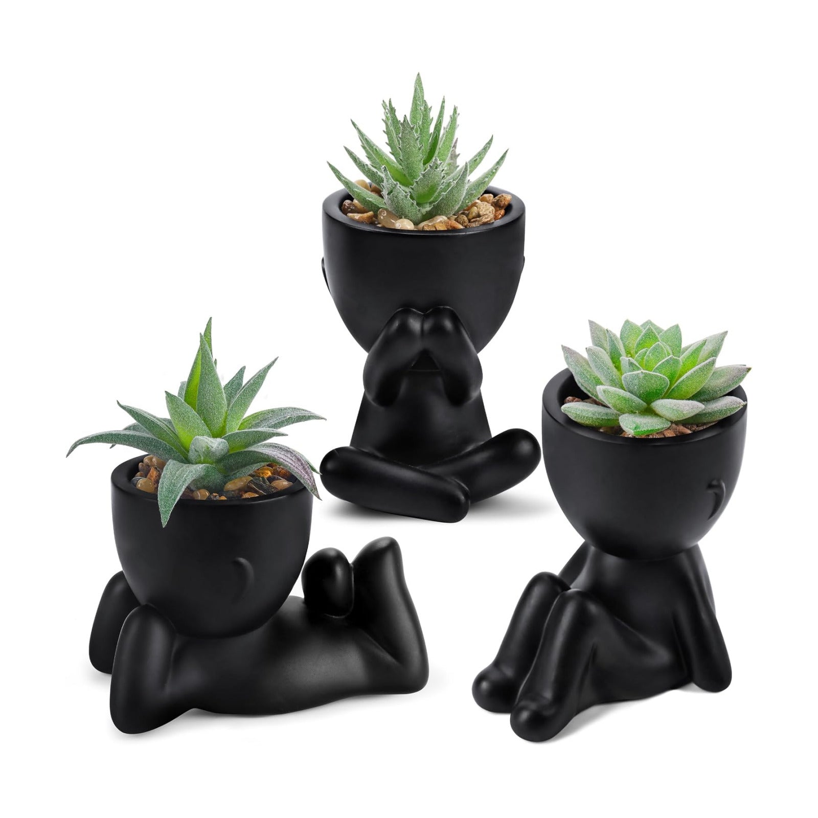 Fake Succulents Plants Artificial / Black / Set of 3