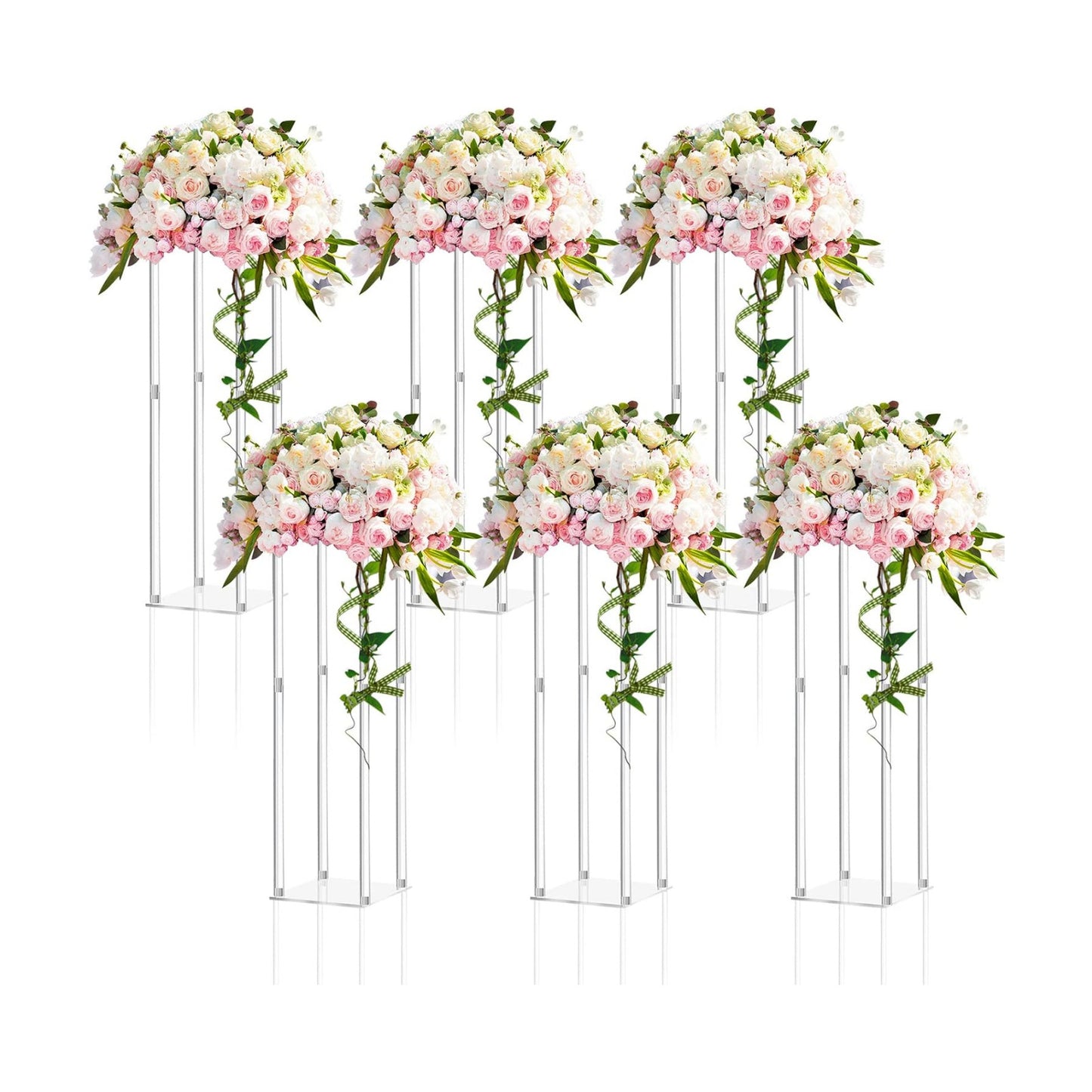 Geetery 6 Pieces Acrylic Cylinder Centerpiece Stand Wedding,28 Inch | Clear Geometric Column at Party Table, Display