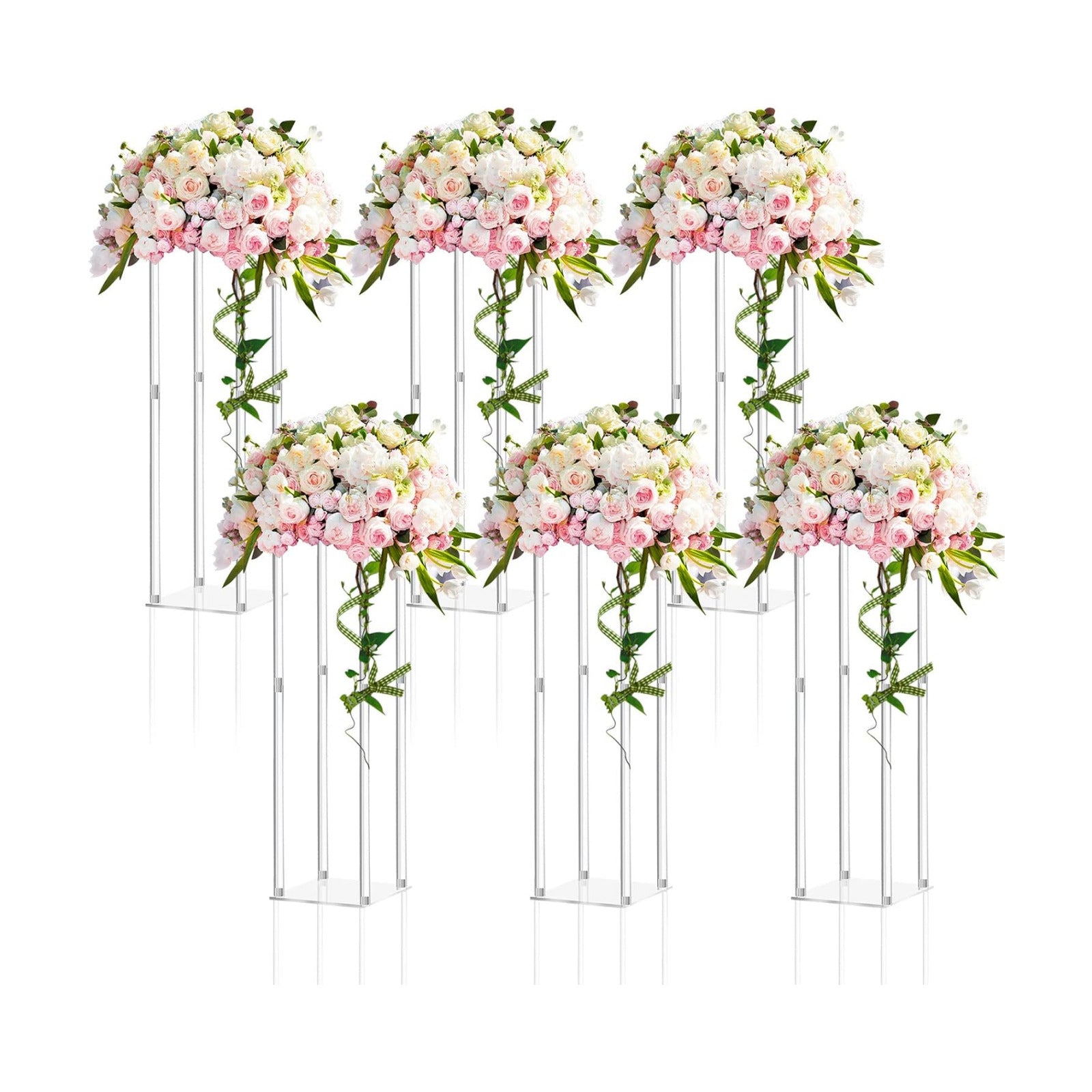 Geetery 6 Pieces Acrylic Cylinder Centerpiece Stand Wedding,28 Inch | Clear Geometric Column at Party Table, Display