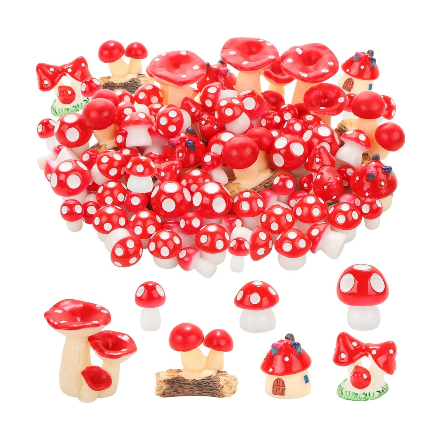 Mini Mushrooms Miniature Mushrooms Bulk for Fairy Garden Tiny Mushrooms Figurines / Red / Set of 80