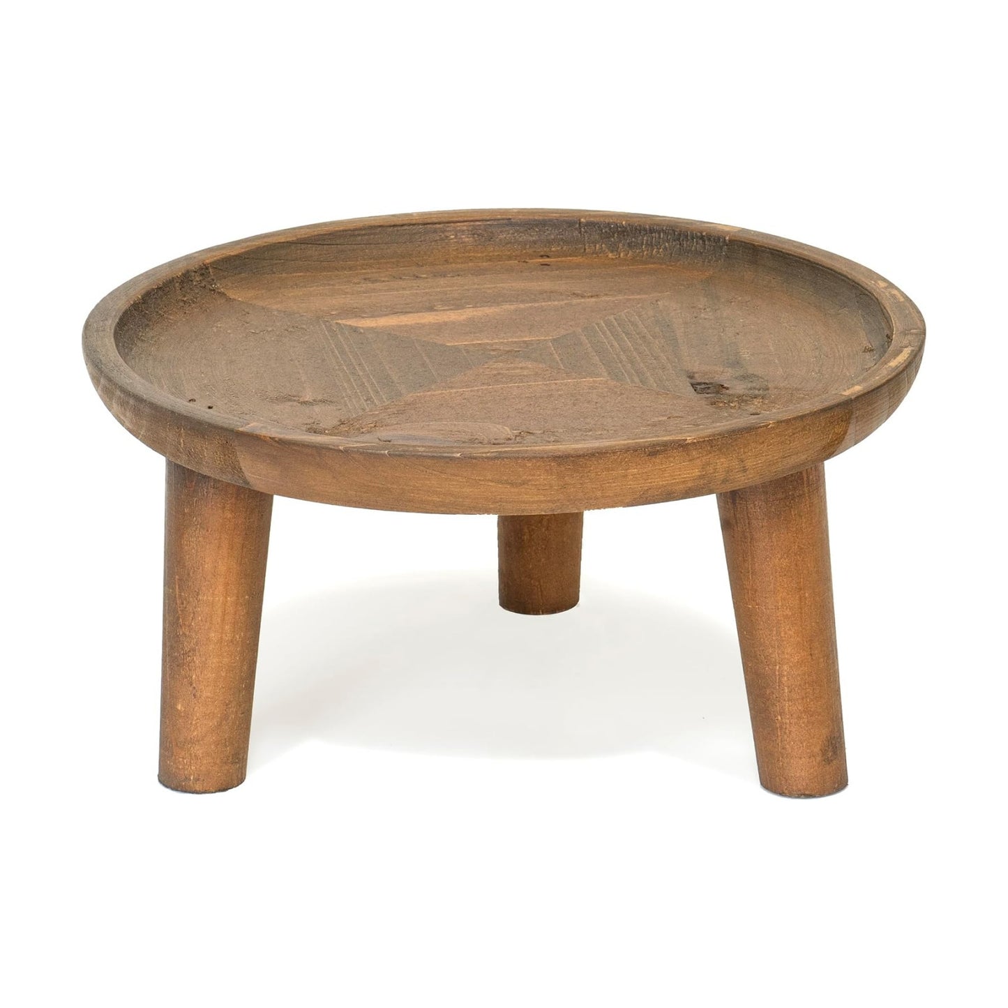 8.75" Dia Round Decorative Wooden Pedestal Plant Stand / Natural