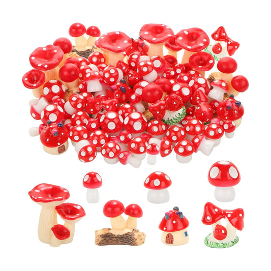 Mini Mushrooms Figurines Tiny Resin Mushroom Decor for Fairy Graden Craft Fake / Red / Set of 65