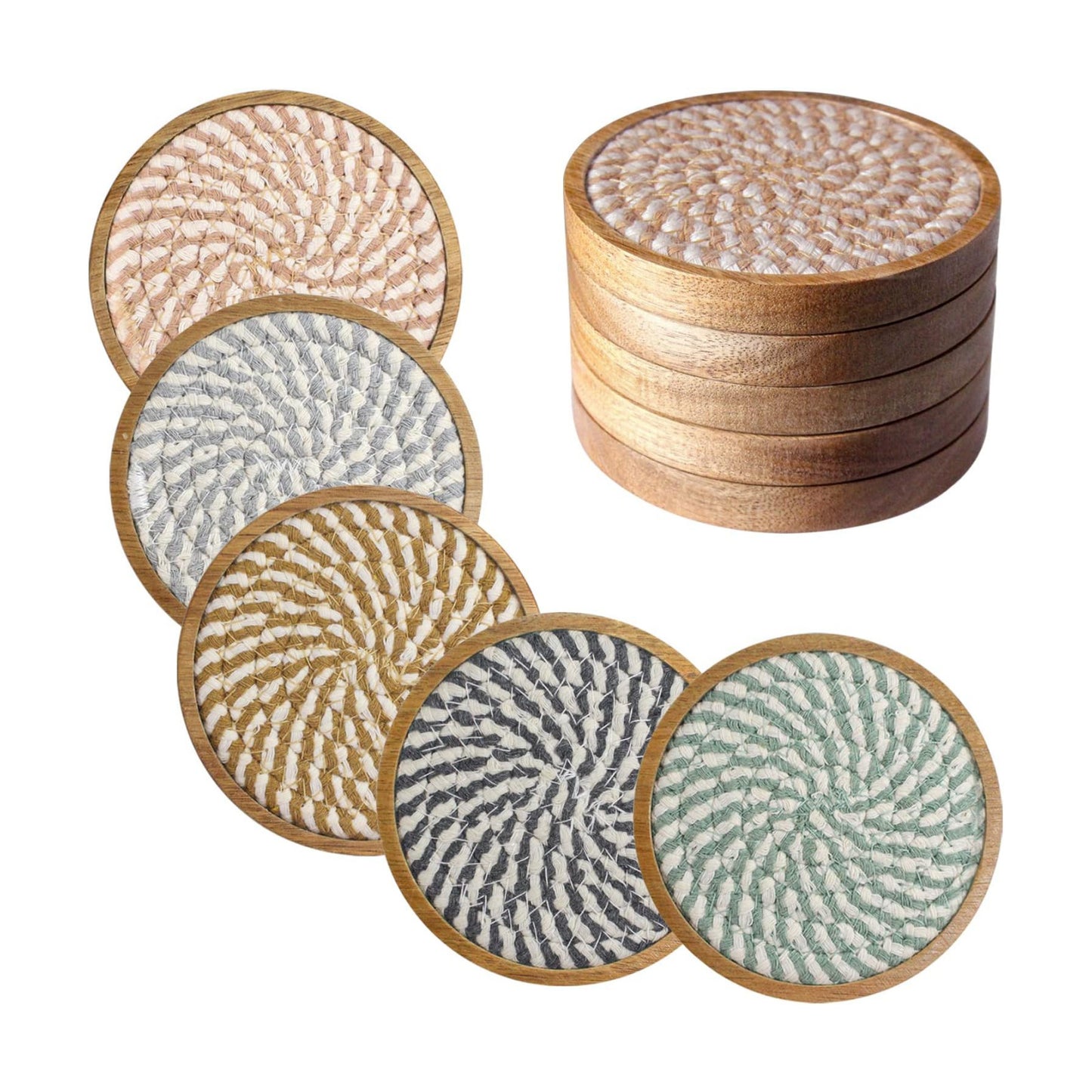 Wooden Drink Protection / #2 Colorful / 4.3 Inch / Set of 5