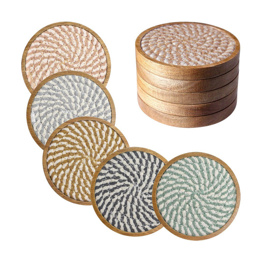 Wooden Drink Protection / #2 Colorful / 4.3 Inch / Set of 5
