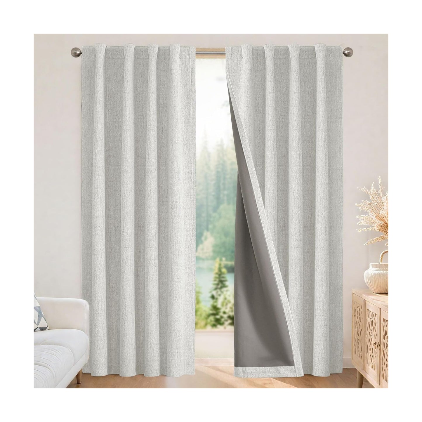 Joydeco Blackout Curtains for Bedroom - 63 Inch Long 100% Light Blocking 2 Panels Set White Drapes, Thermal Insulated