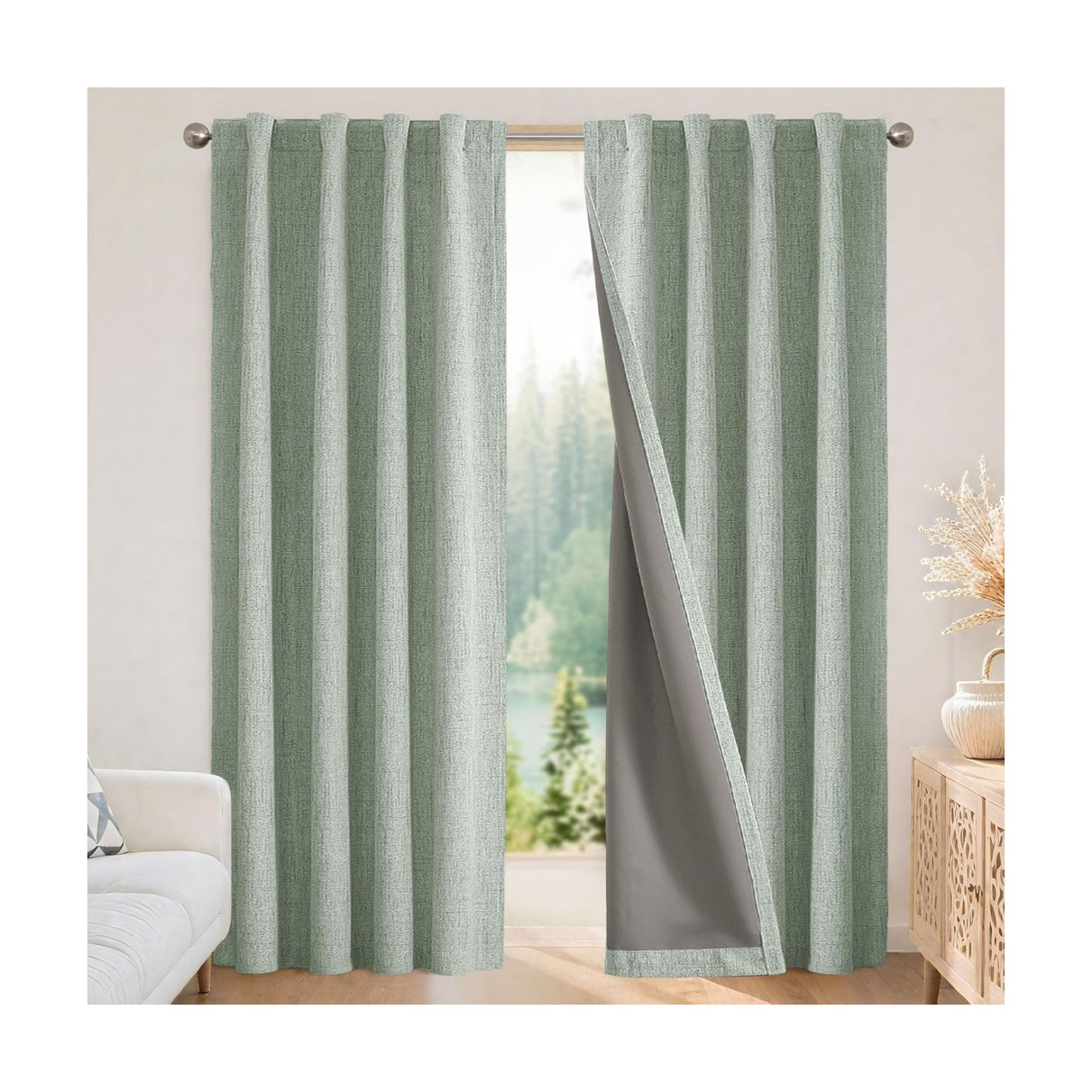 Joydeco Blackout Curtains for Bedroom - 96 Inch Long 100% Light Blocking 2 Panels Sage Green Drapes, Thermal Insulated
