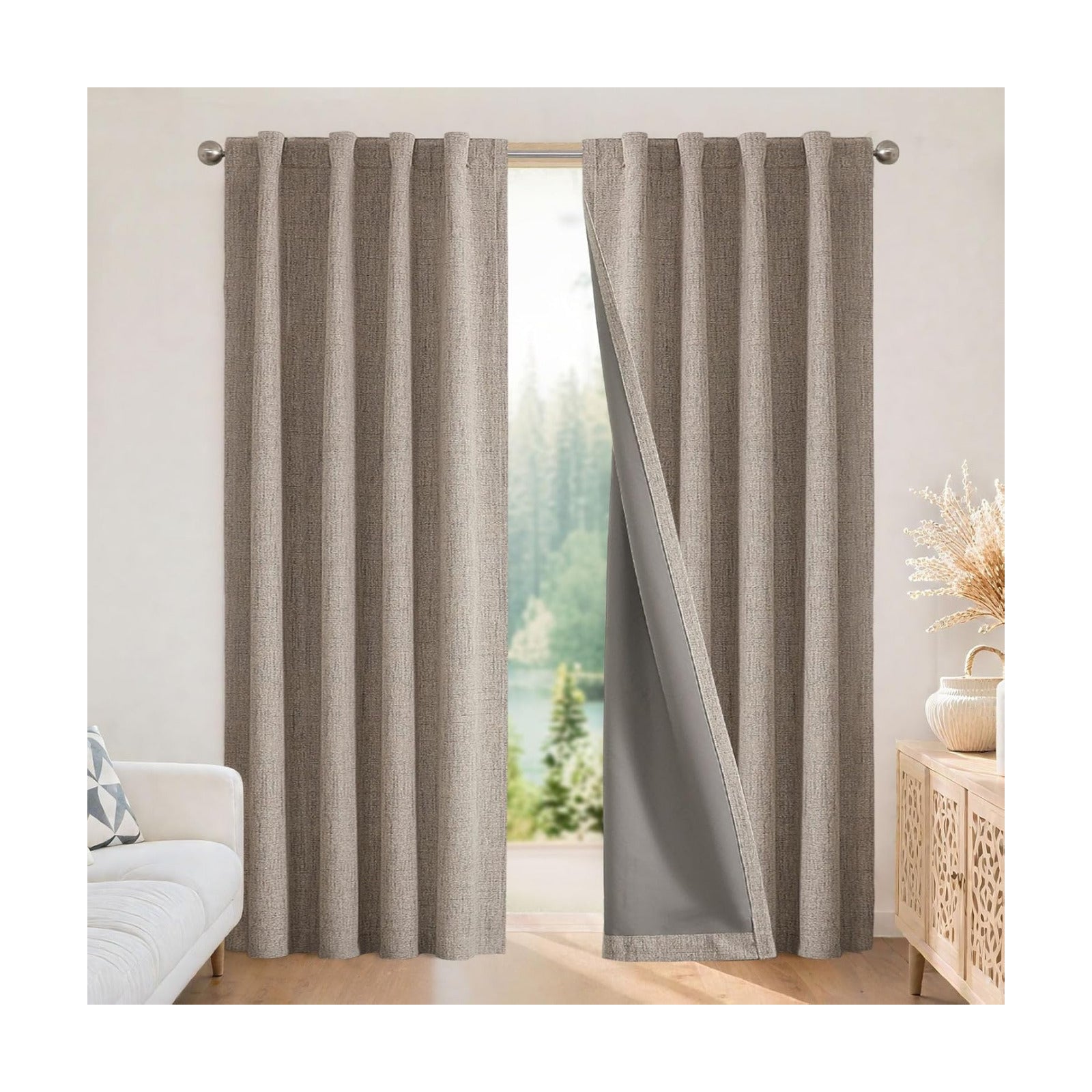 Joydeco 100% Blackout Curtains for Bedroom - Nature Linen 84 Inch Long