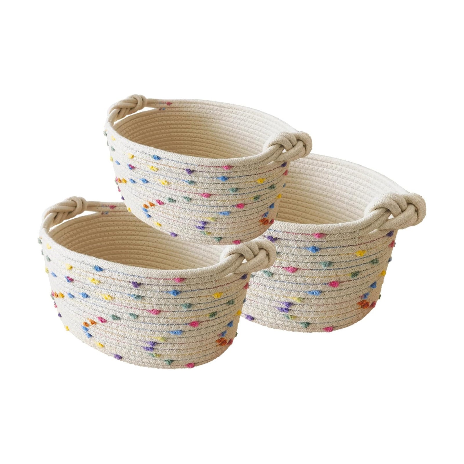 Small Woven Rope Storage Baskets for Organizing / Rainbow 3 / Set of 3