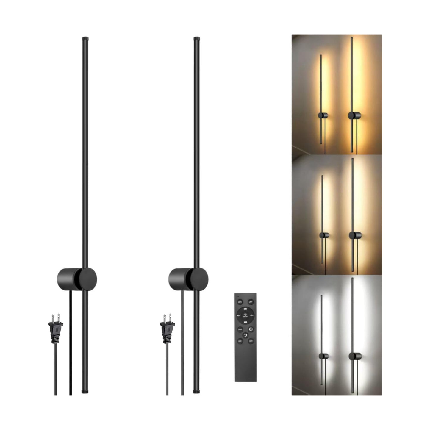 GOODATE Wall Sconces Set of Two with Remote, Stepless Colors 3000K-6500K & Stepless Dimming, Hardwire or Plug-in, 180°