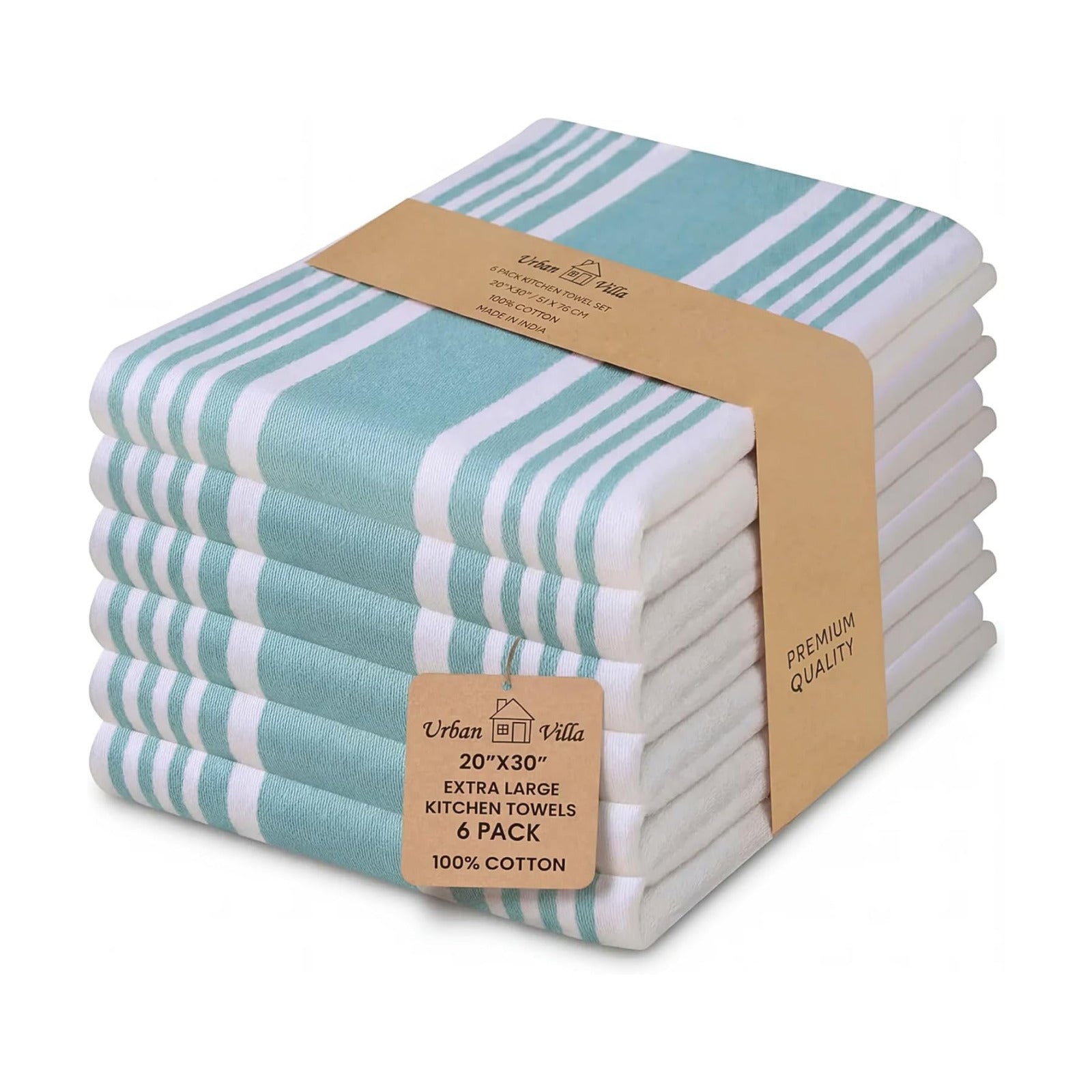 Urban Villa Kitchen Towels Cotton Dish Towels 20”x30” (Set of 6) Aqua