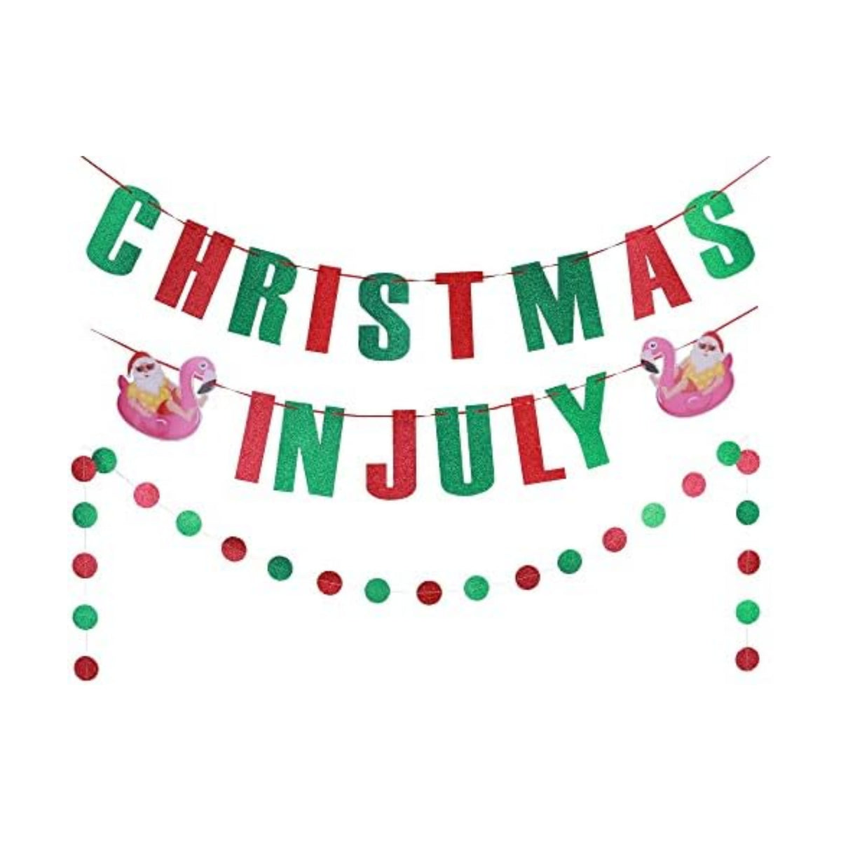 MAGQOO Christmas In July Banner Red Green Glitter Christmas in July Garland Photo Props Tropical christmas Party Decorations Pre-strung