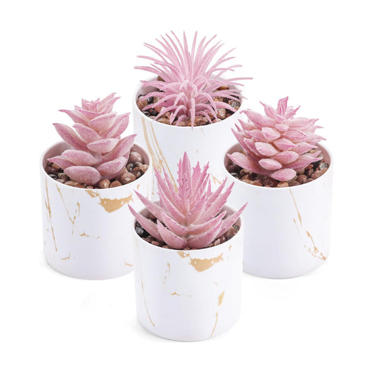 4 Packs Fake Succulents Plants Artificial Indoor / Pink / Set of 4