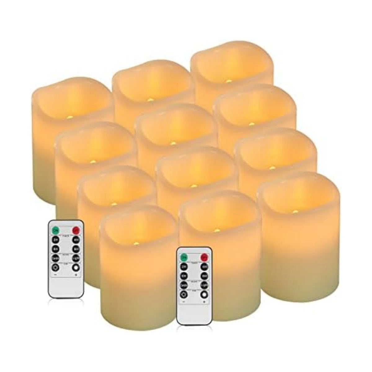 Vinkor Flameless Candles Battery Operated Candles Real Wax Pillar LED Candles with 10-Key Remote and Cycling 24 Hours Timer (Ivory Set of 12 （D: 3" x H: 4"）)