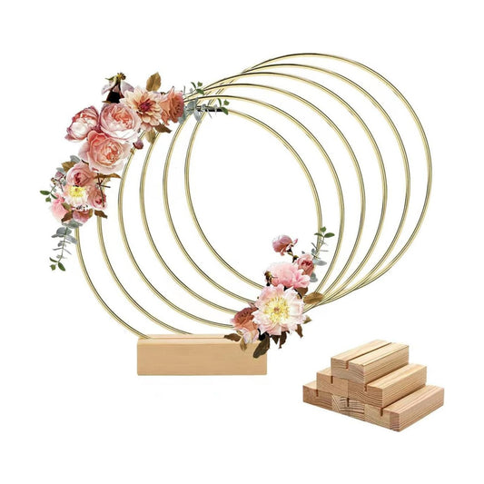 Wooden Stand / Floral Hoop Centerpiece / 10 Inch / Gold / Set of 6