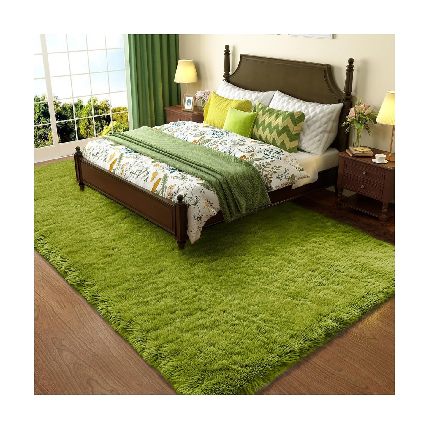 Ophanie Green Rug Grass Area Rugs for Bedroom, 4x6 Shag Fluffy Carpet, Fuzzy Furry Plush Soft Cute Kids Baby Girls