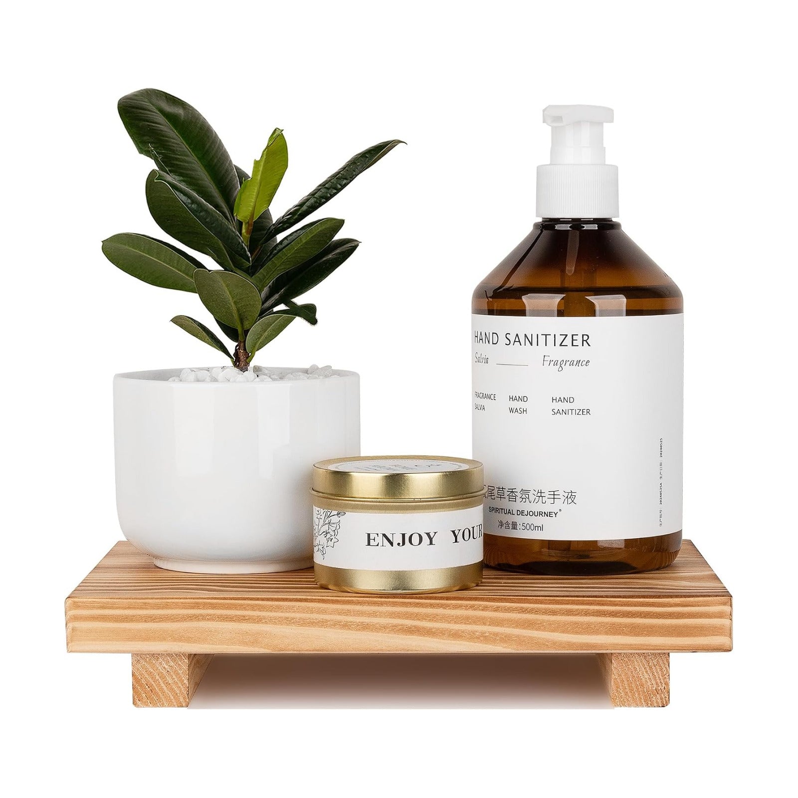 Bathroom Counter Organizer Wood Pedestal Stand Farmhouse Decorative Tray Soap / Brown / 9 x 6 x 1.6