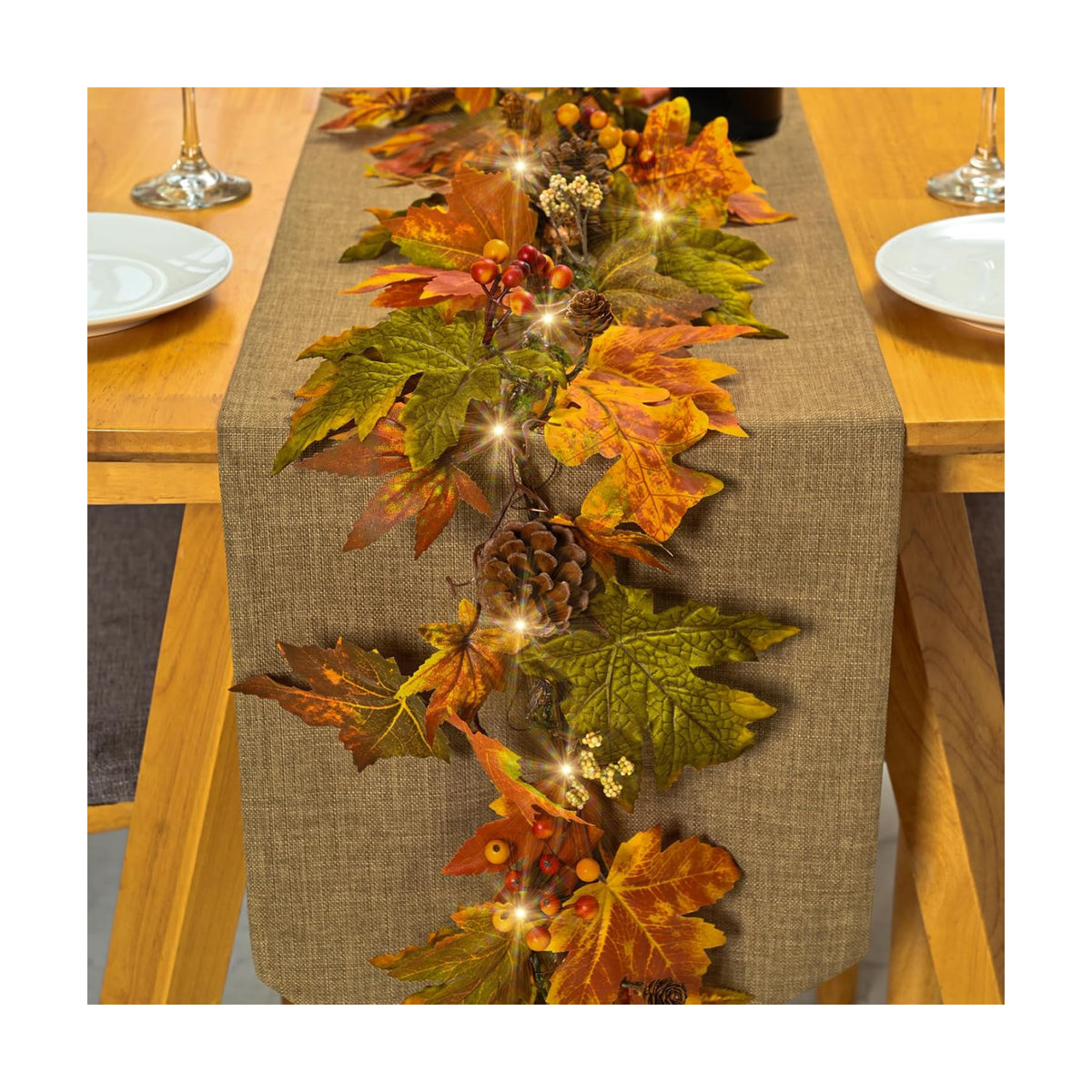 Artgar Fall Maple Leaf Garland, 6 Ft Fall Decor Garland with 30 Warm Lights
