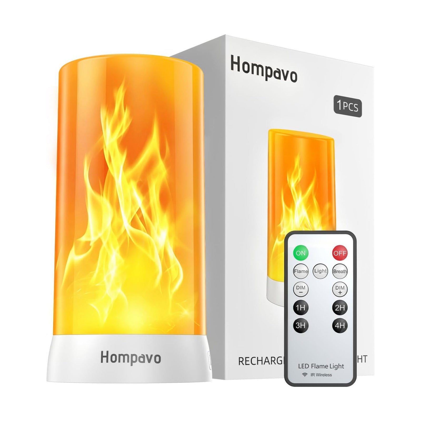 Hompavo 【Upgraded】 Flame Lights with Remote & Timer, 4-Mode LED Rechargeable Battery Operated Flameless Candles, Pillar
