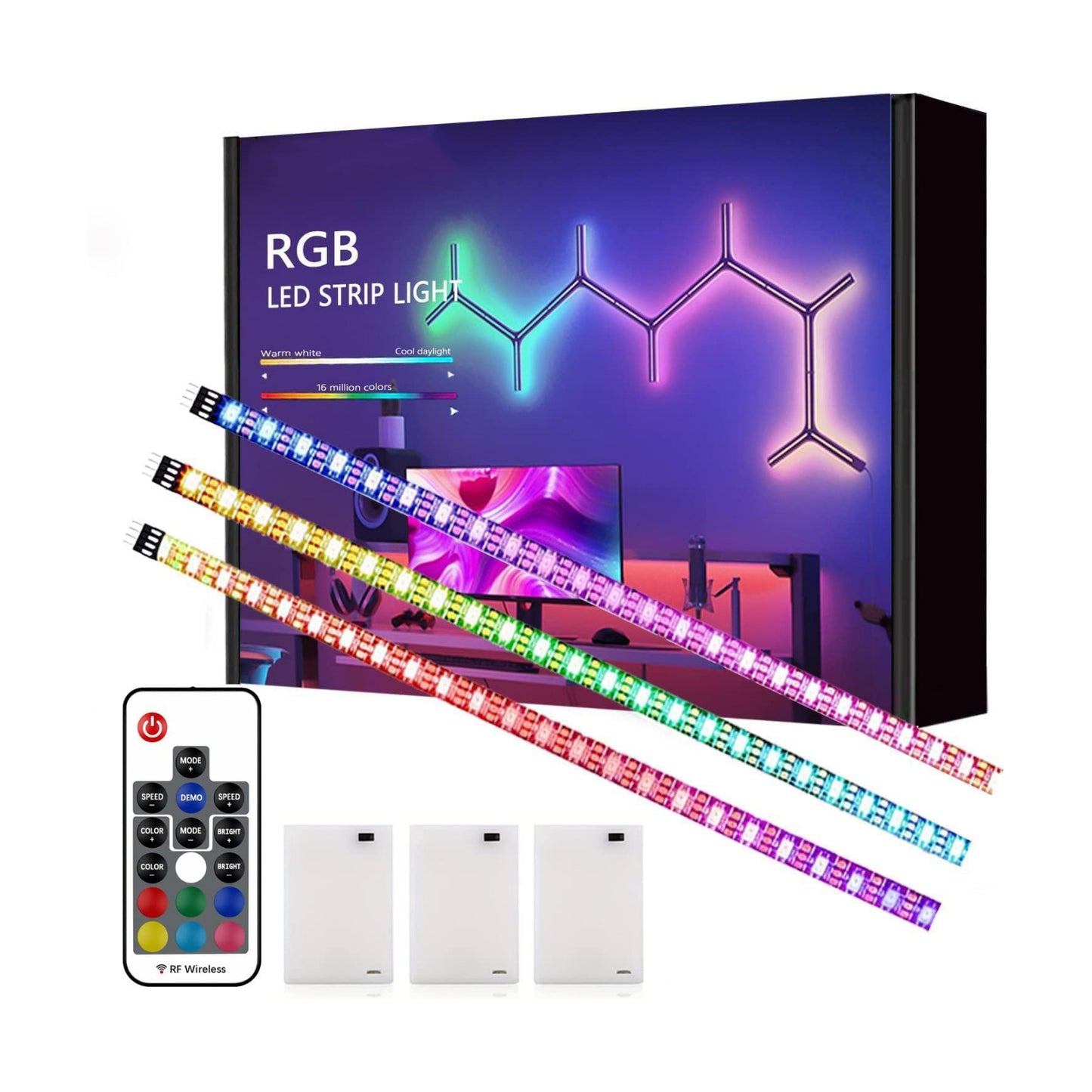 Battery Powered LED Strip Lights, Wireless RGB LED Strip Lights with 24 Keys Remote Control, 20 inch x 3 Pack for