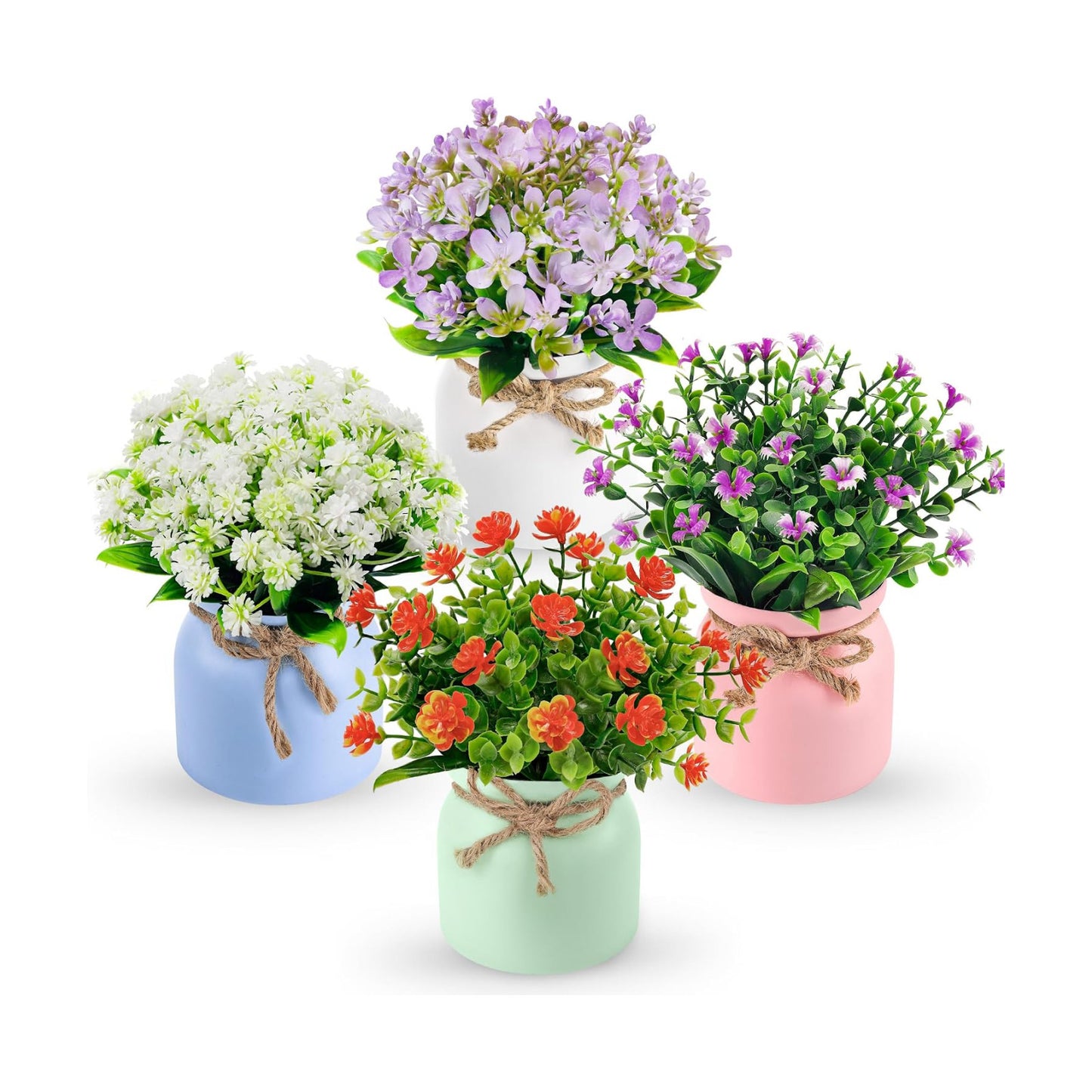 Fake Flowers Small Artificial Faux Plants Indoor Summer Spring Decor for Centerpiece / Set of 4