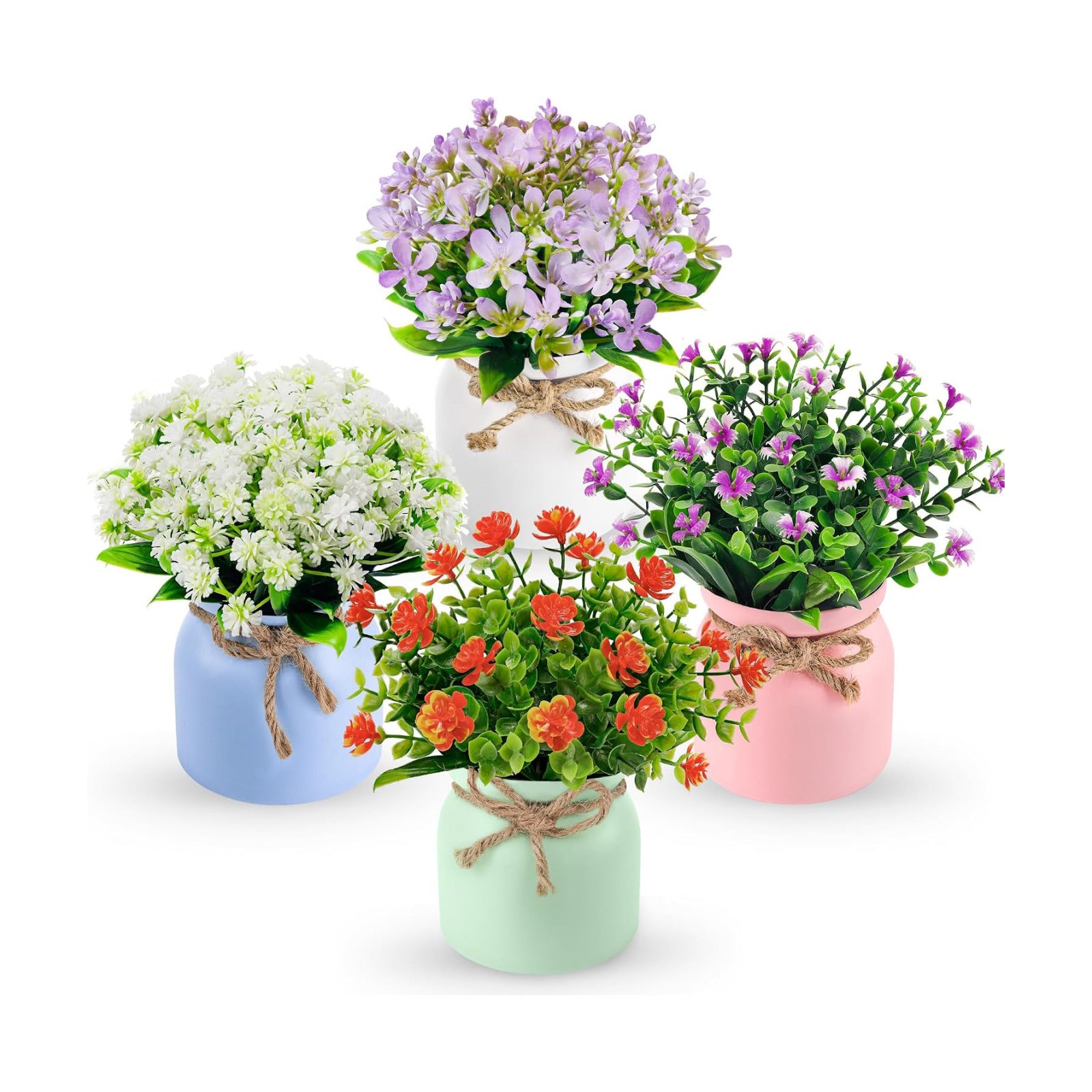 Fake Flowers Small Artificial Faux Plants Indoor Summer Spring Decor for Centerpiece / Set of 4