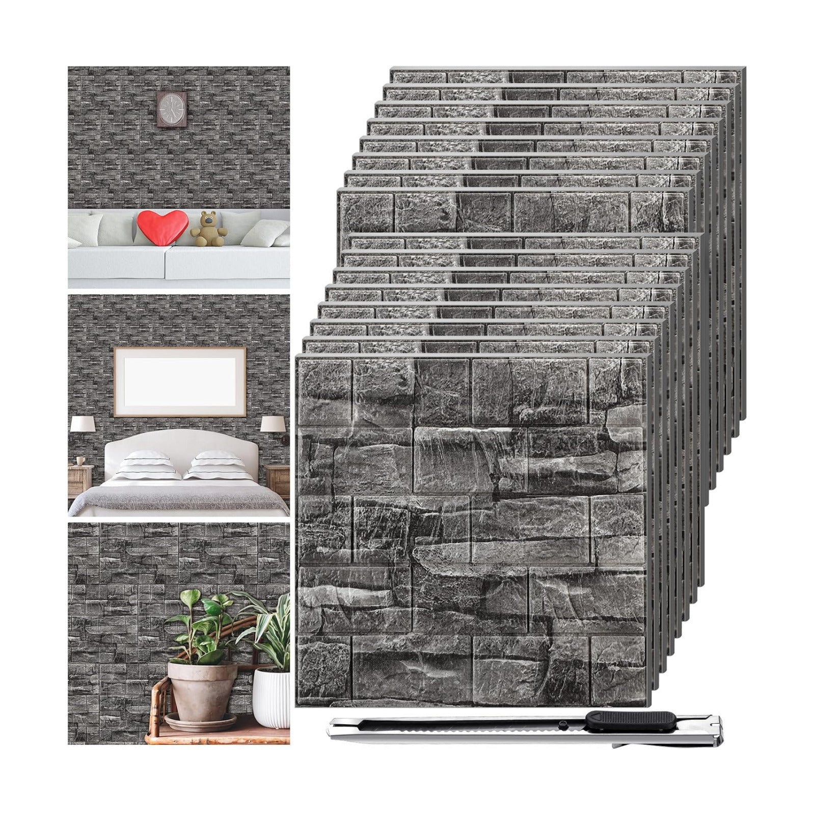 Colarr 60 Pcs 58 Sq ft 3D Wall Panels Peel and Stick Faux Foam 3D Brick Wallpaper Faux Paneling Adhesive Wall Covering