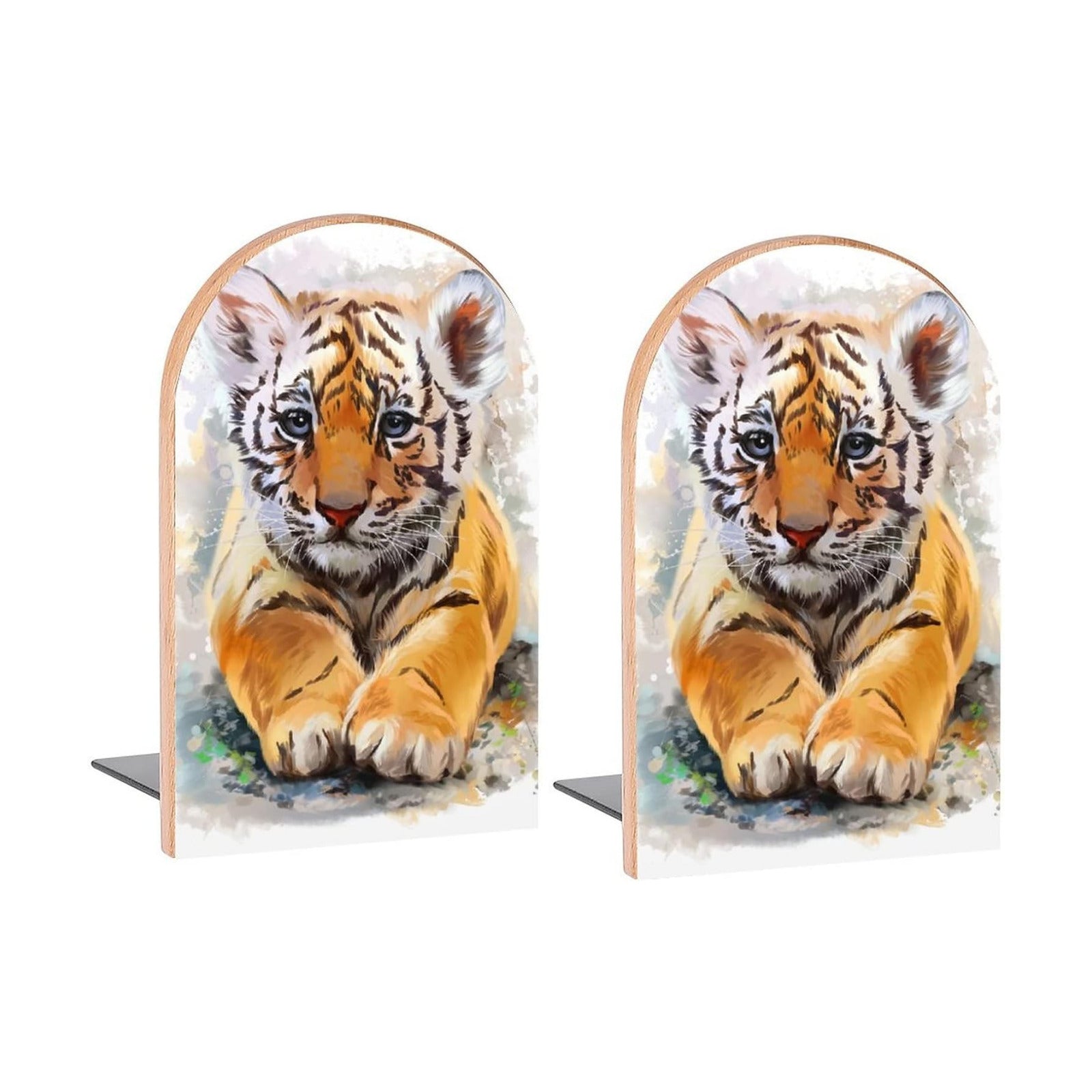 Book Ends Decorative Wood Bookends / Little Tiger Cub / 5 x 3.1