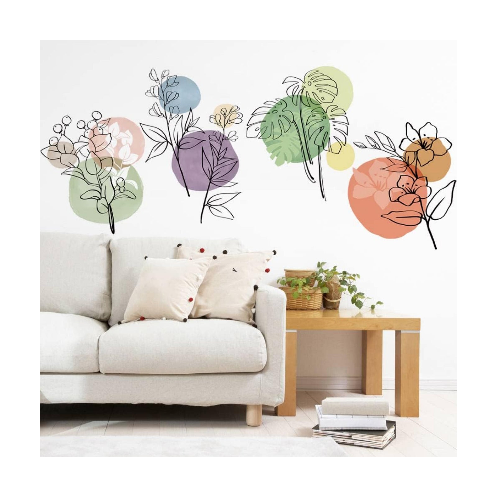Boho Modern Abstract Wall Art Decals Simple Plant Flower Color Wall Stickers Living Room Nursery