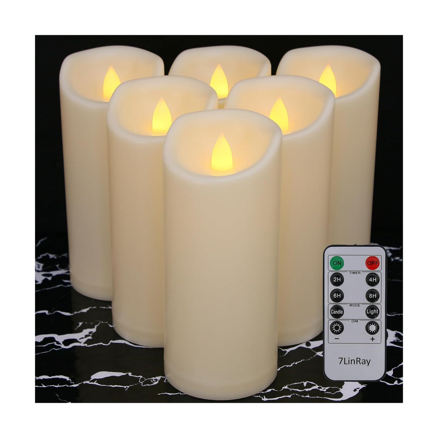 6 Pack 3"x7" Outdoor Waterproof Flameless Candles with Remote and Timer, Battery Operated Flickering LED Pillar Candles