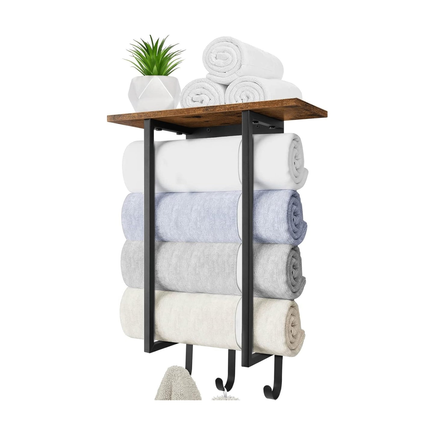 ELITEROO Towel Racks for Bathroom Wall Mounted, Hanging Towel Holder | Wood Towel Rack Shelf with 3 Hook for Washcloths