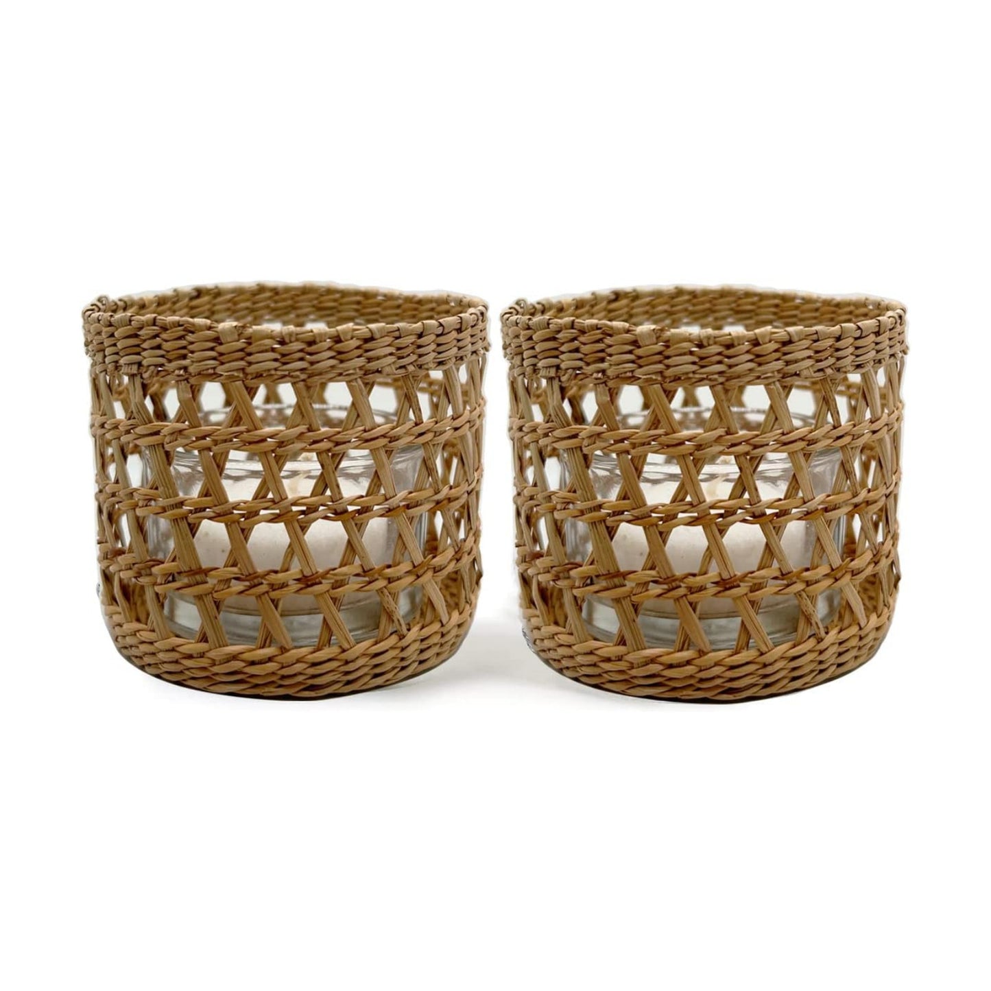 Rattan Woven Tea Light Candle Holder / Natural