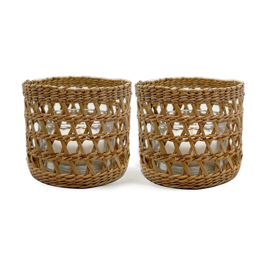 Rattan Woven Tea Light Candle Holder / Natural