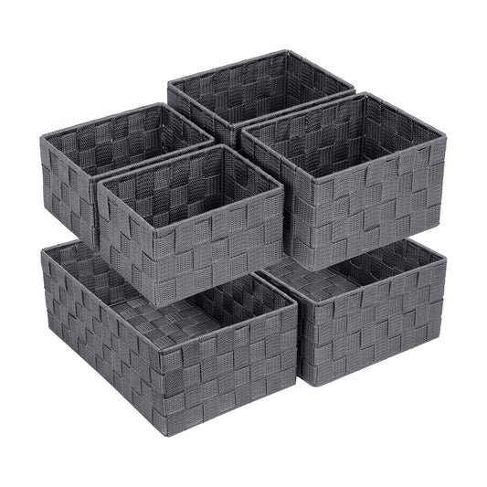 Woven Storage Baskets for Organizing / Dark Grey / Set of 6