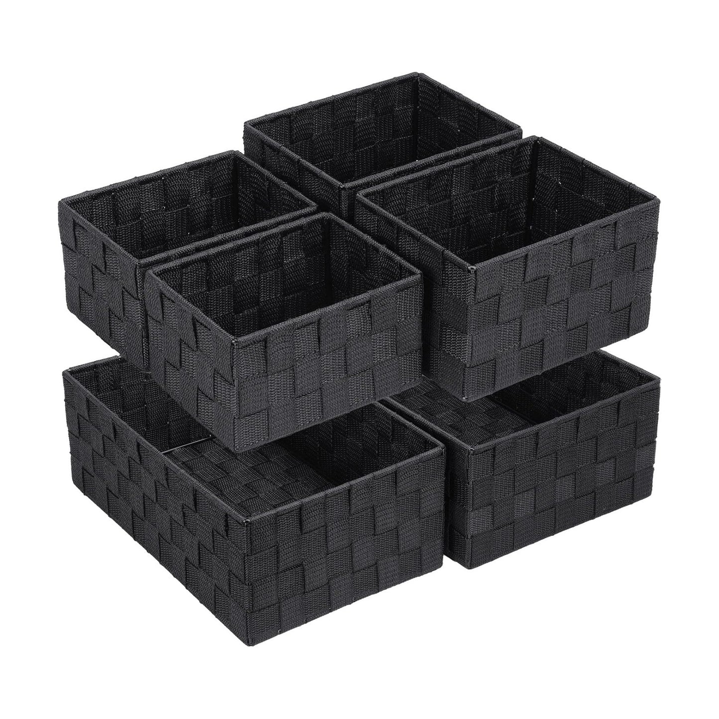 Woven Storage Baskets for Organizing / Black / Set of 6