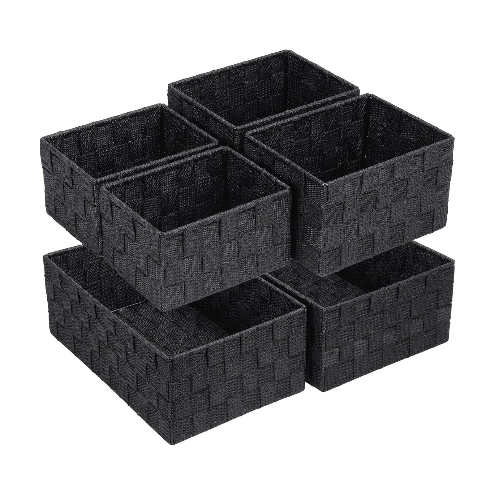 Woven Storage Baskets for Organizing / Black / Set of 6