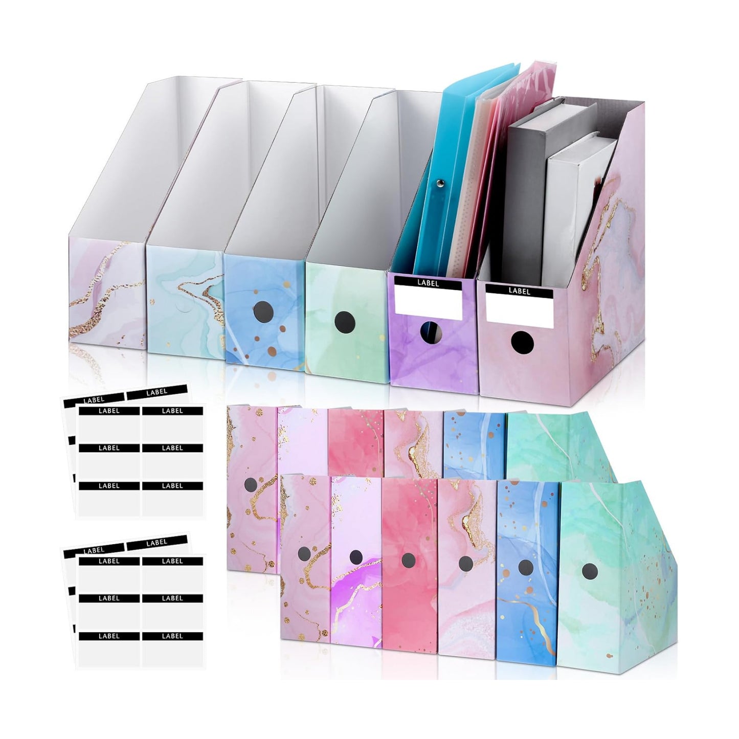 PerKoop 12 Pcs Decorative Magazine File Holders Floral Foldable File Folders Magazine Storage Boxes Rack Desk Organizer